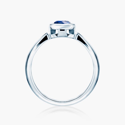 Pierścionek zaręczynowy SAVICKI: białe złoto, niebieski szafir